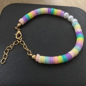 Handmade Clay Bead Bracelet with gold tone adjustable closure